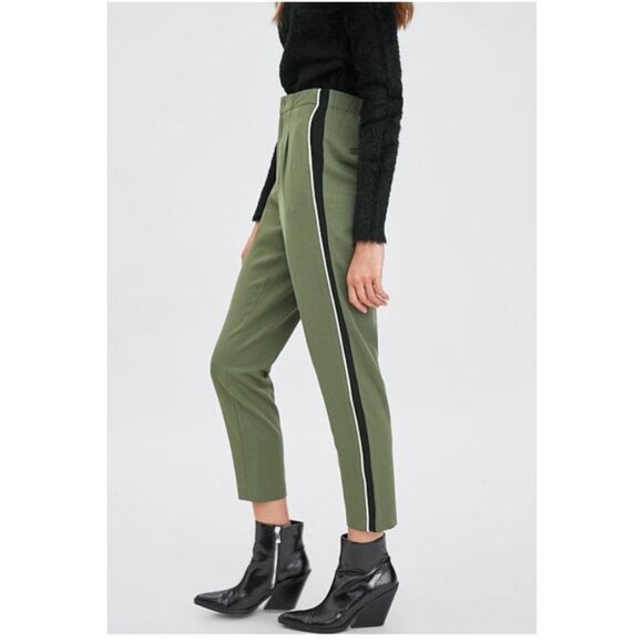 ZARA x TRF Collection Olive Green Trousers Pants w/ Side Stripes SZ XL - Picture 1 of 6